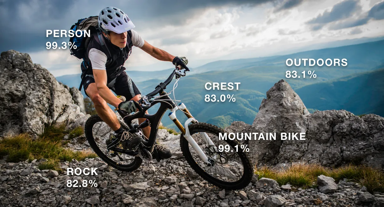 Photo of mountain biker showing machine vision detected tags