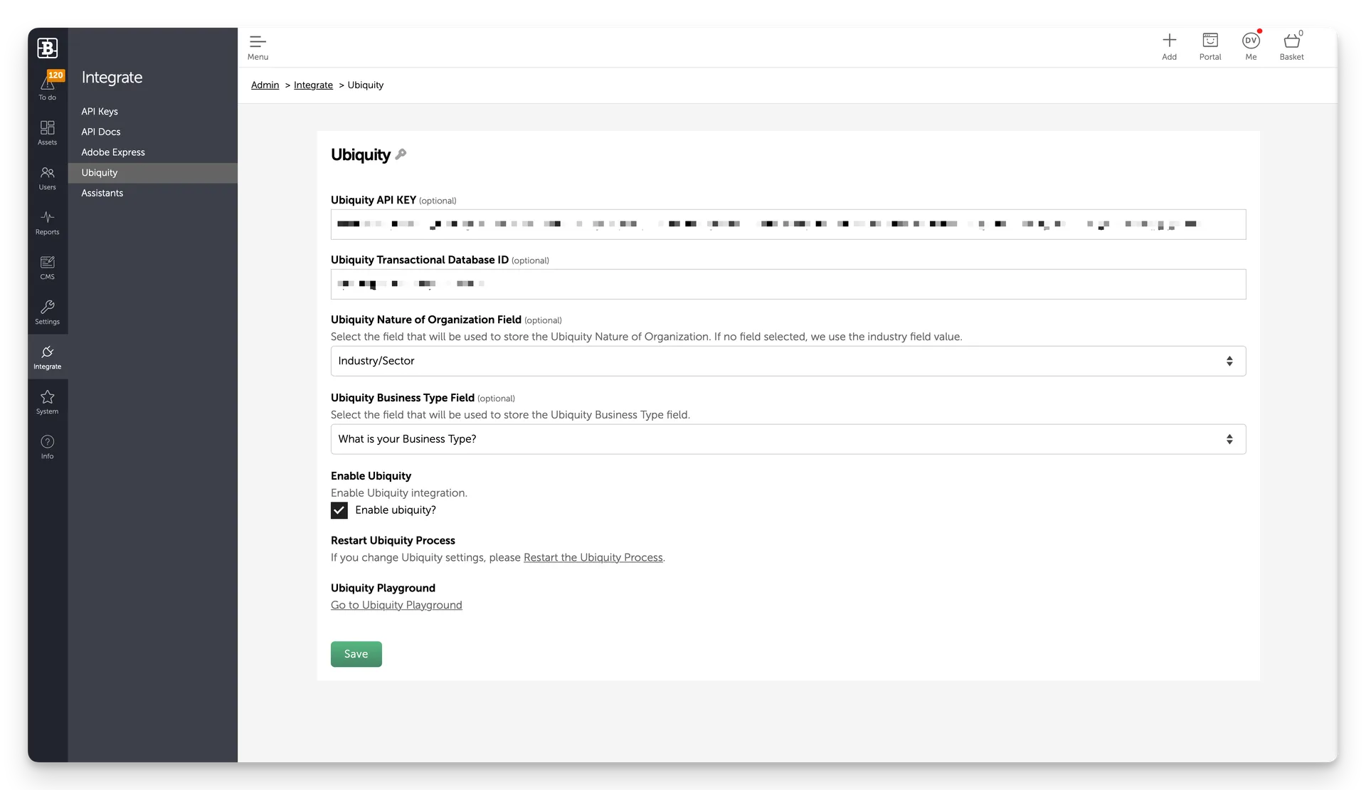 Screenshot of a custom Ubiquity Integration settings for NZ Story