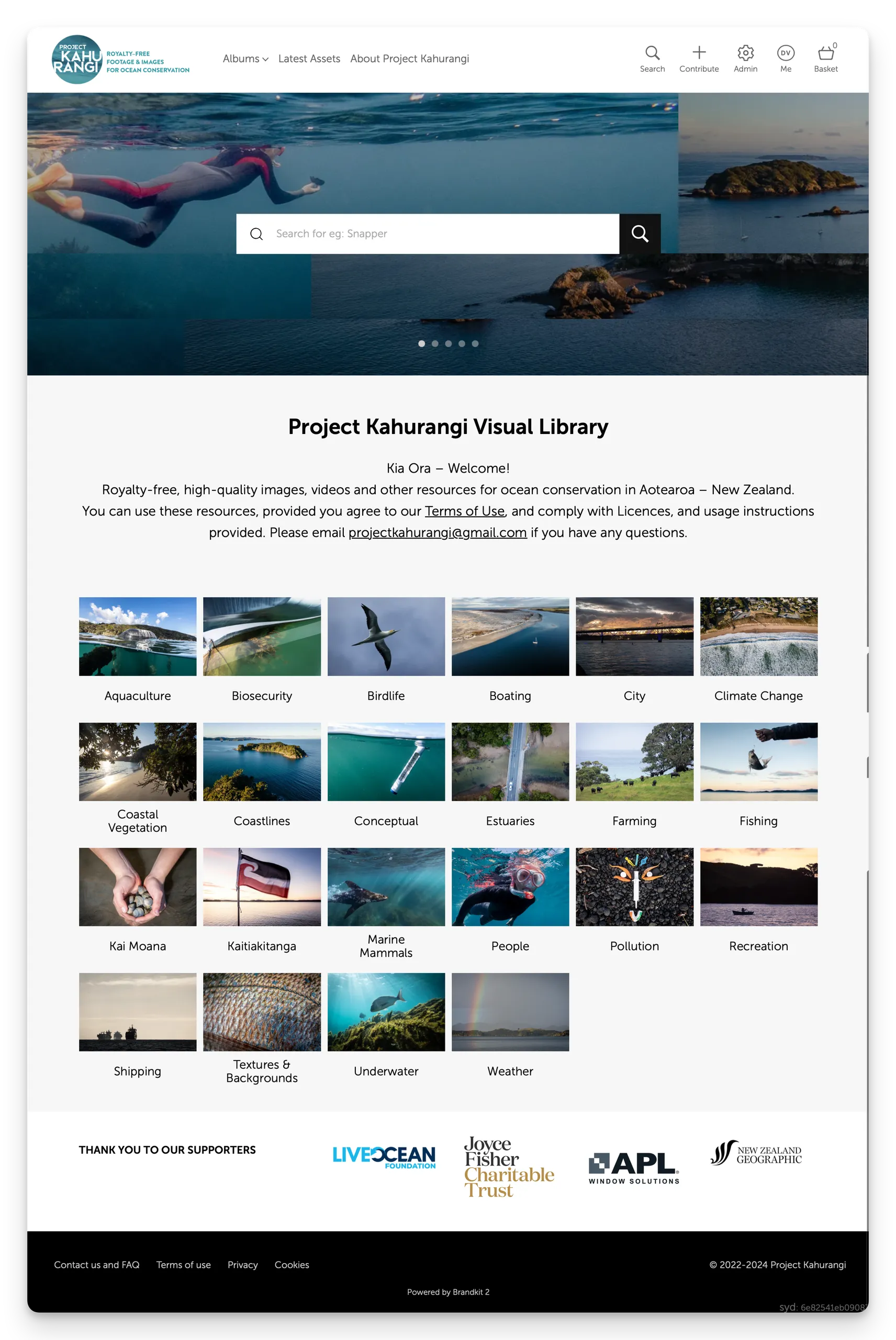 Example home page from Project Kahurangi