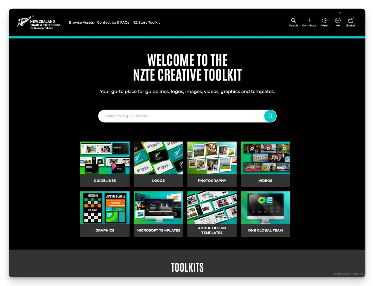 Brand Portal landing page example for the NZTE's Creative Toolkit