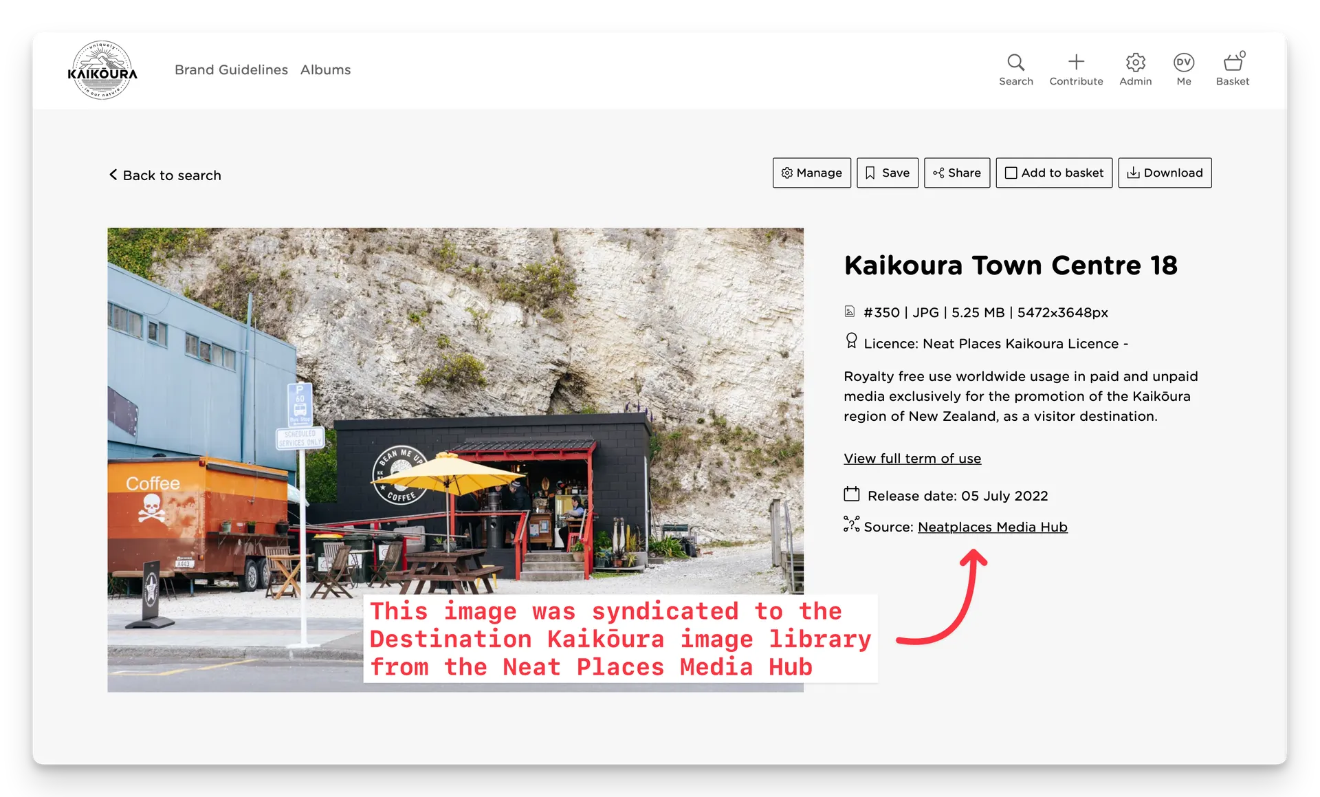 Screenshot of Asset Syndication for Kaikoura Image Library