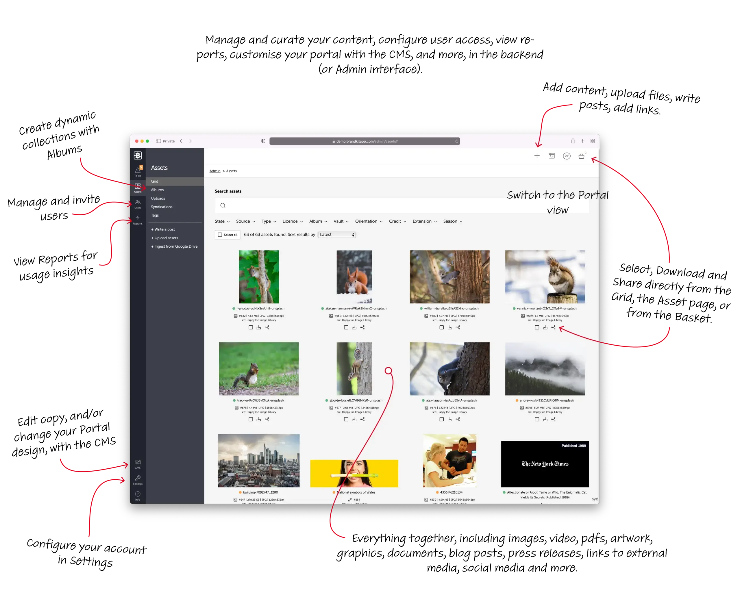 Digital Assets shown in the wsbites backend DAM