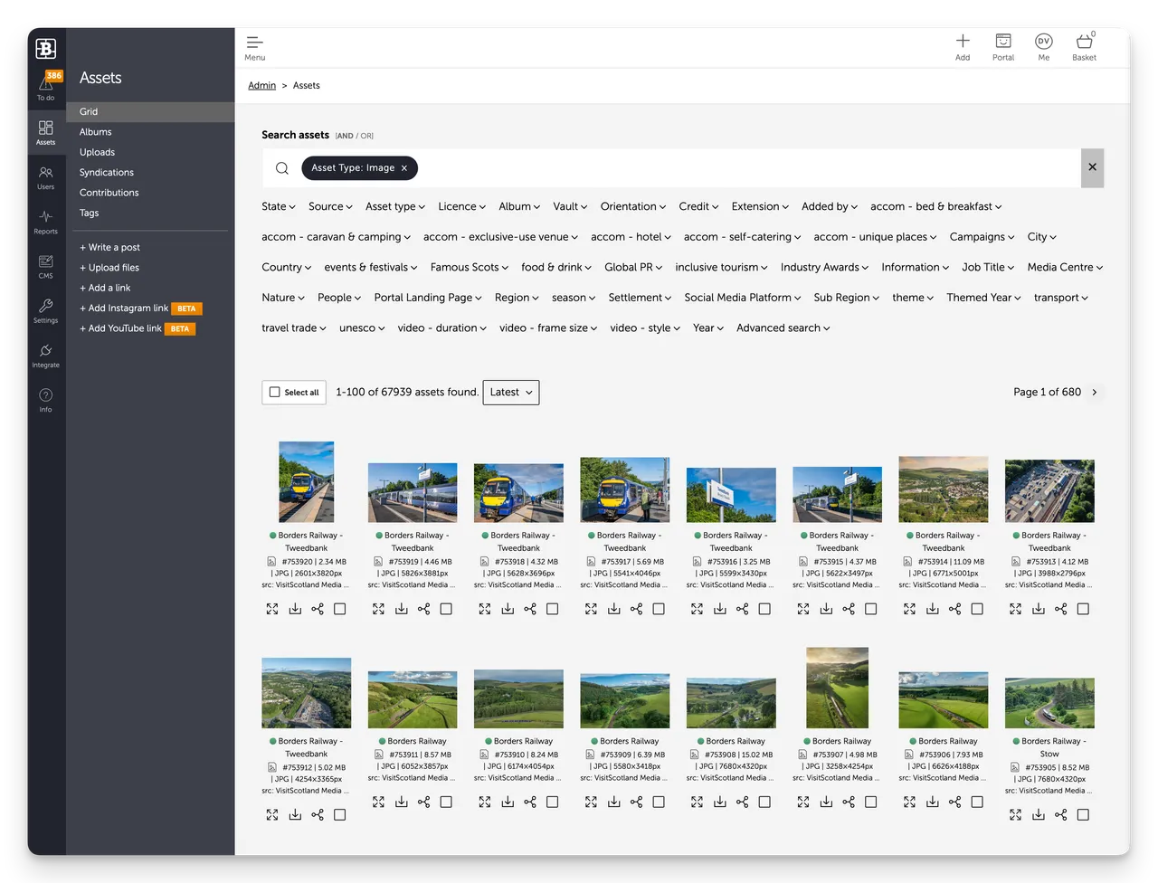 Screenshot of Visit Scotland's DML DAM Admin view