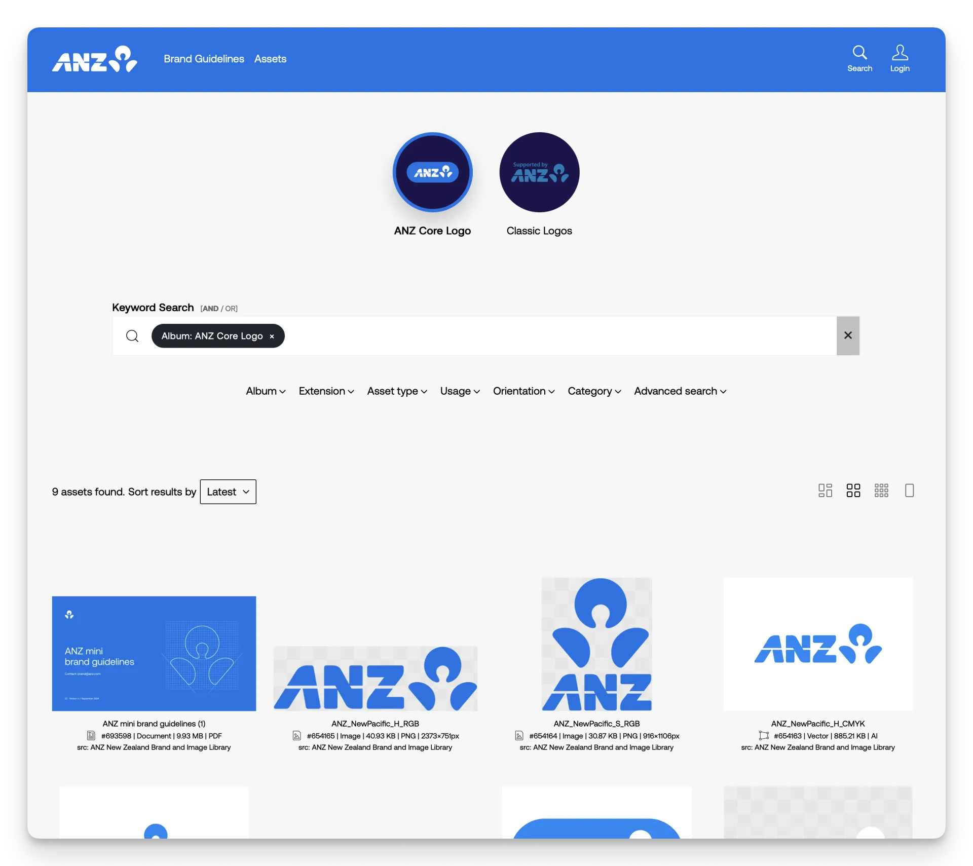 Screenshot of ANZ Brand Library