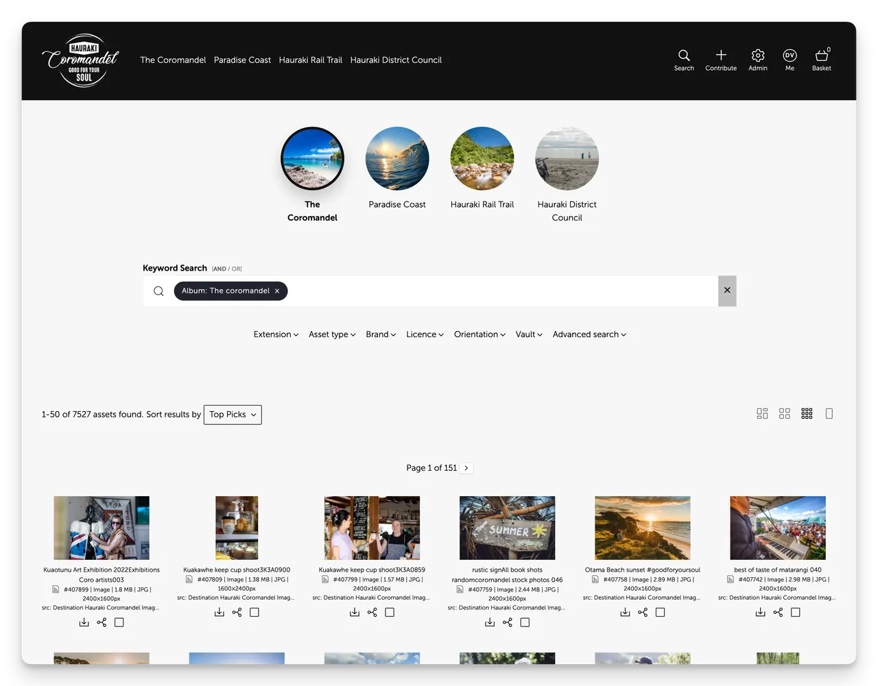 screenshot of search page of the Destination Hauraki Coromandel Image Library