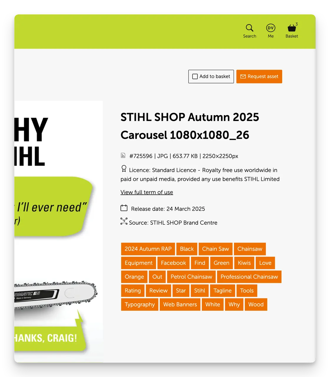 Image asset with a Request button