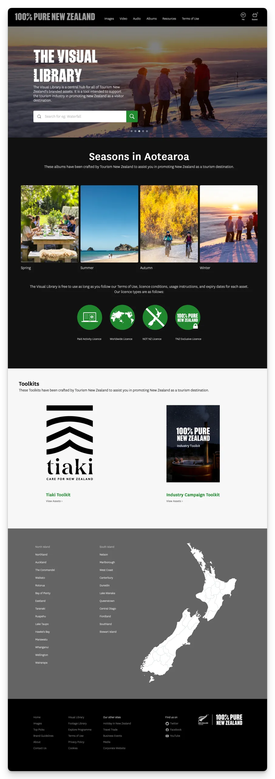 Screenshot Tourism NZ Visual Library Home page