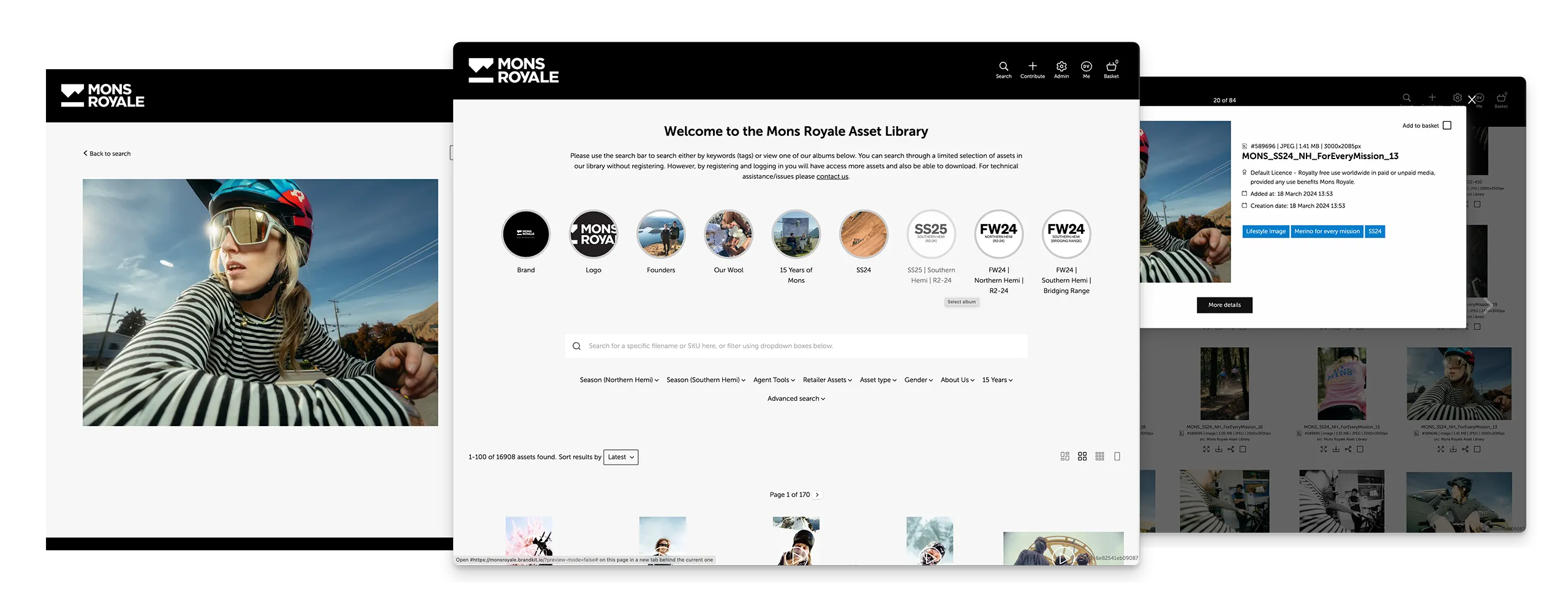 screenshot of a self-service Brand Portal for Mons Royale
